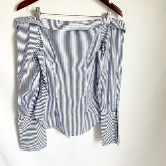 🟢Romeo & Juliet Couture Blue White Striped Blouse S - Picture 7 of 8